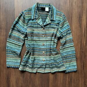Koret Lightweight Shacket Sweater Jacket – Multicolor Stripe – Size M